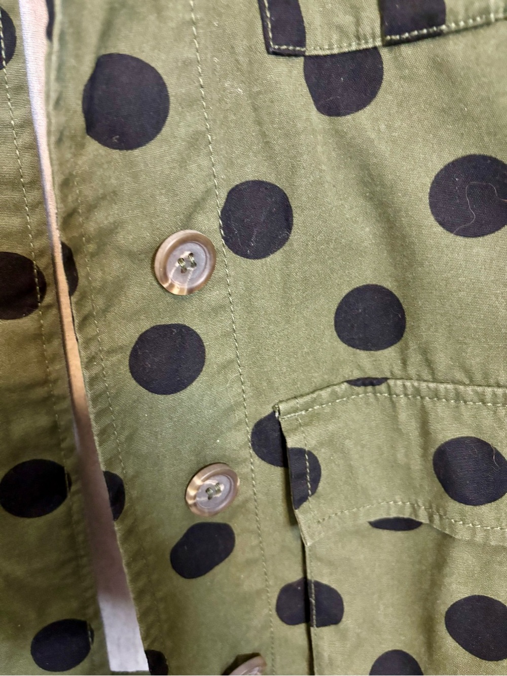 Who What Wear Olive Green Jacket with Black Polka Dots - Picture 3 of 6